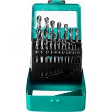 Набор сверл по металлу 19 шт, (1-10 мм), быстрорежущая сталь, класс В, мет.бокс