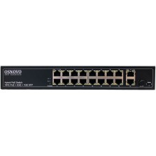 Коммутатор/ OSNOVO PoE коммутатор FE, 16 *10/100 Base-T с PoE, 2 x GE Uplink (RJ45), 1 x GE SFP Uplink, мощность PoE на порт до 30W, суммарно PoE до 292W