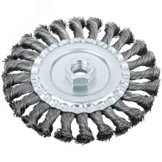 Кордщетка-колесо, гайка М14стальная,  витая проволока 125 мм