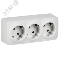 GLORY Розетка 3-местная для открытой установки с заземлением без защитных шторок 16А РС23-3-ХБм белый матовый IEK