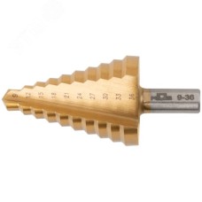 Сверло ступенчатое HSS по металлу, 10 ступеней 9-12-15-18-21-24-27-30-33-36 мм