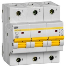 Выключатель автоматический 3п 16А 10кА D ВА47-100МА без теплового расцепителя