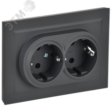BRITE Розетка двойная с заземлением с защитными шторками 16А в сборе РСш12-3-БрГ графит