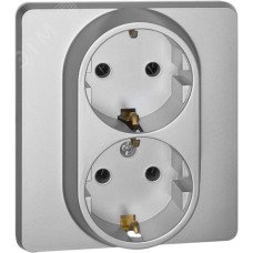 Розетка 2-местная с заземлением без защитных шторок 16А в сборе алюминий INSPIRIA