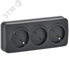 GLORY Розетка 3-местная для открытой установки без заземления без защитных шторок 10А РС23-2-ХЧм черный матовый IEK