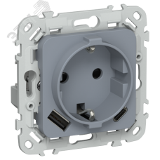 FLITE Розетка 1-местная с заземлением с защитными шторками 16А с USB A+C 20Вт безвинтовое крепление РСЮшс11-1-ФлМ маренго IEK