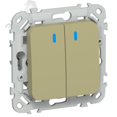FLITE Выключатель 2-клавишный проходной с индикацией 10А ВС62-1-1-ФлО оливковый IEK