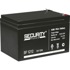 Батарея SECURITY FORCE серия SF, SF 1212, напряжение 12В, емкость 12Ач (разряд 20 часов),  макс. ток разряда (5 сек.) 16.2А, макс. ток заряда 3.6А, свинцово-кислотная типа AGM, клеммы F2, ДxШxВ 151х98х95мм., вес кг., срок службы 3-5 лет./ Battery SECURITY
