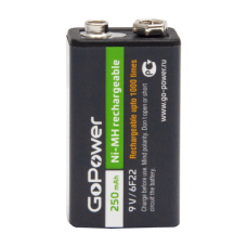 Аккумулятор бытовой GoPower Крона 6F22 BL1 NI-MH 9V 250mAh (1/25/100) (1 шт.)