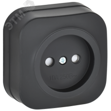 GLORY Розетка 1-местная для открытой установки без заземления с защитными шторками 10А РСш20-2-ХЧм черный матовый IEK