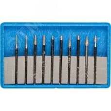 Набор : Мини-насадки с алмазным напылением в пластиковом боксе, P=180, хвостовик d=3мм, 10 предметов