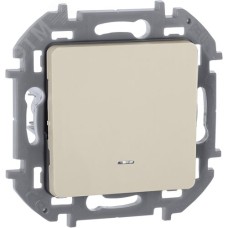 Выключатель 1-клавишный проходной с подсветкой/индикацией 10АХ безвинтовое крепление слоновая кость INSPIRIA
