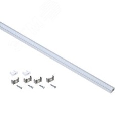 Профиль алюминиевый для светодиодной ленты 1607 накладной прямоугольный 2 м с комплектом аксессуаров (опал)