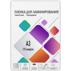 Пленка для ламинирования A3, 303х426 (175 мкм) глянцевая 100шт/ Пленка для ламинирования A3, 303х426 (175 мкм) глянцевая 100шт, ГЕЛЕОС [LPA3-175]