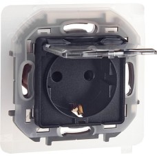 Розетка 1-местная с заземлением с защитными шторками и крышкой 16А IP44 антрацит INSPIRIA