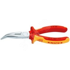 Длинногубцы с режущими кромками (плоскогубцы радиомонтажные) VDE 1000V полукруглые губки 40° рез: проволока средней твёрдости 25 мм твёрдая проволока 16 мм L-160 мм диэлектрические чёрные 2-компонентные рукоятки