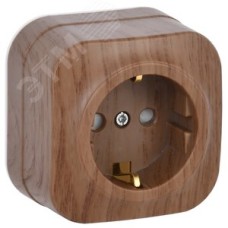 GLORY Розетка одноместная наружная с заземлением  с защитной шторкой дуб
