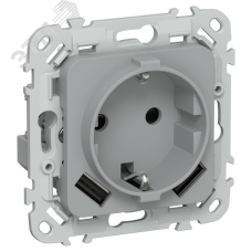 FLITE Розетка 1-местная с заземлением с защитными шторками 16А с USB A+A 3,1А безвинтовое крепление РСЮша11-1-ФлС серый IEK