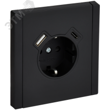 FORTE&PIANO Розетка 1-местная с заземлением с защитными шторками винтовое крепление 16А USB A+C 18Вт FP147M металл черный IEK