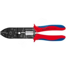 Пресс-клещи для резки и зачистки кабеля опрессовки кабельных наконечников и штекеров 3 гнезда обжим штекеров открытых неизолированныеованных (63 мм ширина): 05-25 мм (AWG 20 - 13) j рез медных и латунных шпилек: М26 3 35 4 и 5 L-230 мм чёрные 2-компонентн