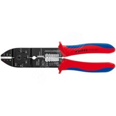 Пресс-клещи для резки и зачистки кабеля опрессовки кабельных наконечников и штекеров 3 гнезда обжим кабельных наконечников с изолятором и кабельных соединителей: 05-60 мм (AWG 20 - 10) j рез медных и латунных шпилек: М26 3 35 4 и 5 L-230 мм чёрные 2-компо