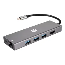 Aдаптер/ Адаптер Type-Cm --> 6в1 RJ-45+3USB3.0(f) +PD+HDMI Alum Shell VCOM <CU459>