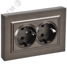 BRITE Розетка 2-местная с заземлением с защитными шторками плоская 16А в сборе РСшПл12-3-БрТБ темная бронза IEK