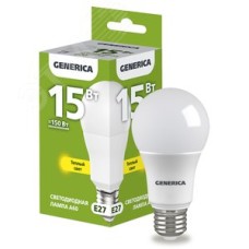 Лампа светодиодная A60 груша 15Вт 230В 3000К E27 GENERICA