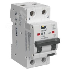 Выключатель автоматический дифференциального тока B10N 2P B8 30мА тип A