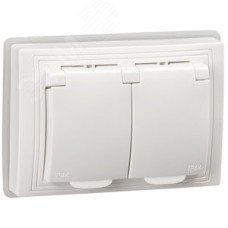 KVARTA Розетка 2-местная с заземлением с защитными шторками с крышкой 16А IP44 РСбш12-3-ККм-44 кремовый GENERICA