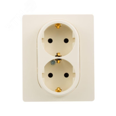 Розетка 2-местная с заземлением без защитных шторок в сборе 16А слоновая кость ETIKA