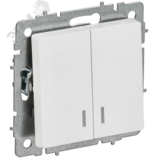 BRITE Выключатель 2-клавишный с индикацией 10А безвинтовое крепление ВС11-2-1-БрАБ арктический белый IEK
