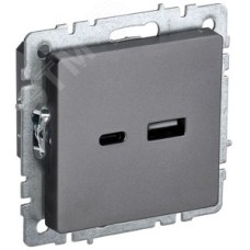 BRITE Розетка USB A+C 18Вт РЮ11-1-БрС сталь