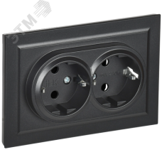 BRITE Розетка 2-местная с заземлением без защитных шторок 16А безвинтовое крепление в сборе РС22-3-БрЧ черный IEK