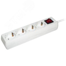 Удлинитель бытовой 4 розетки шнур 5м с заземлением с выключателем 16А