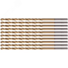 Сверла HSS по металлу, удлиненные, титановое покрытие 3.0х100 мм (10 шт)
