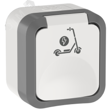 TORS Розетка 1-местная с заземлением защитными шторками и крышкой с иконкой самокат 16А IP55 TS321 серо-белый IEK