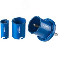 Набор кольцевых коронок ''Профессионал'' c карбид-вольфрамовым нанесением, 5 предм. в блистере: коронки d 33, 53, 67 мм, основание, сверло